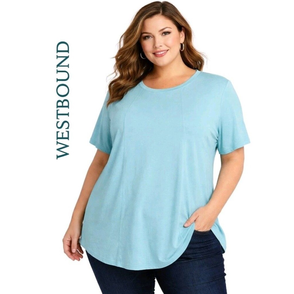 NWT WESTBOUND Women 1X Slub Knit Short Sleeve Modal Cotton Aqua Blue T-Shirt Top